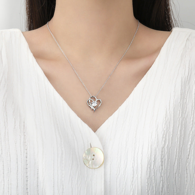 Double Love Necklace With Rhinestones Heart-shaped Necklace Clavicle Chain